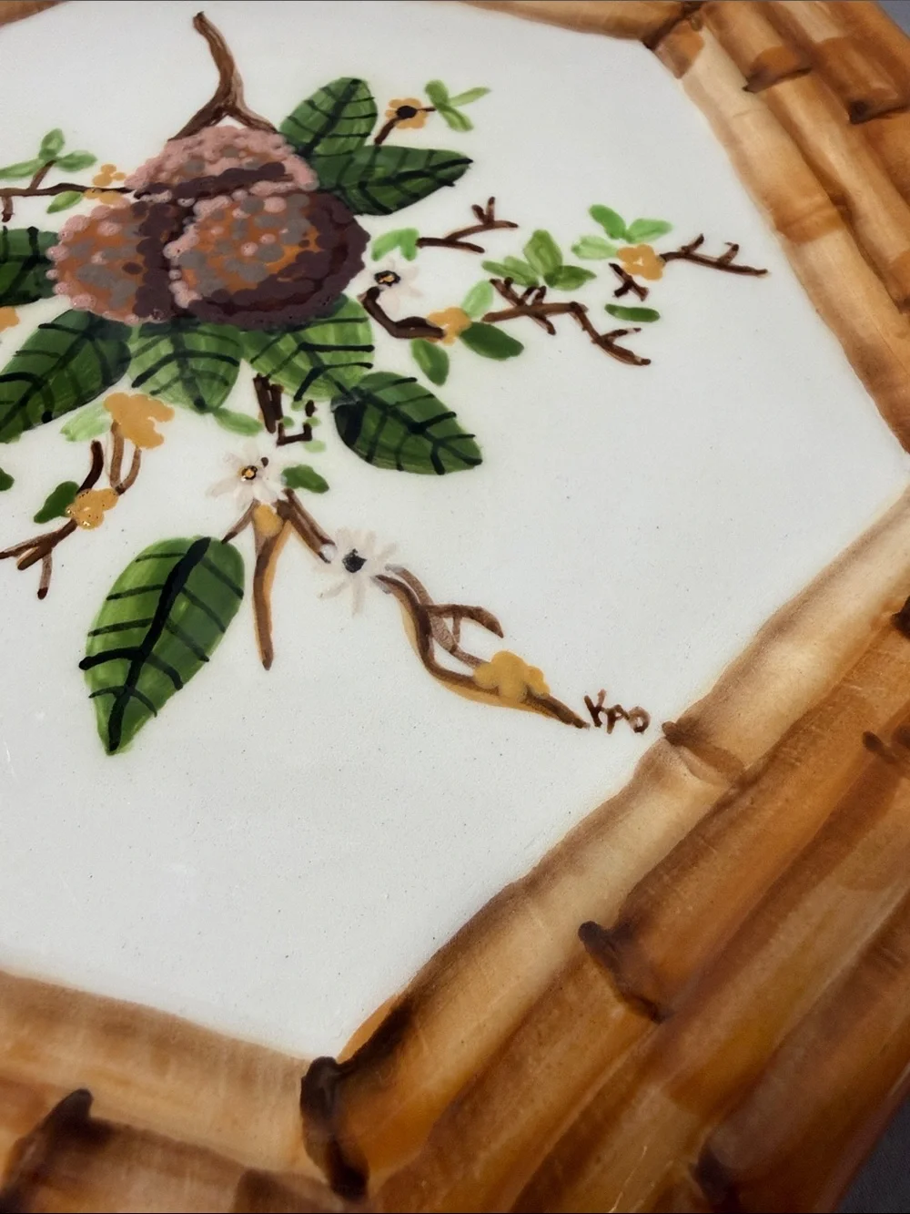 Vtg Mariposa Xanadu Faux Bamboo Octagonal Ceramic Luncheon Plate  Hand Painted